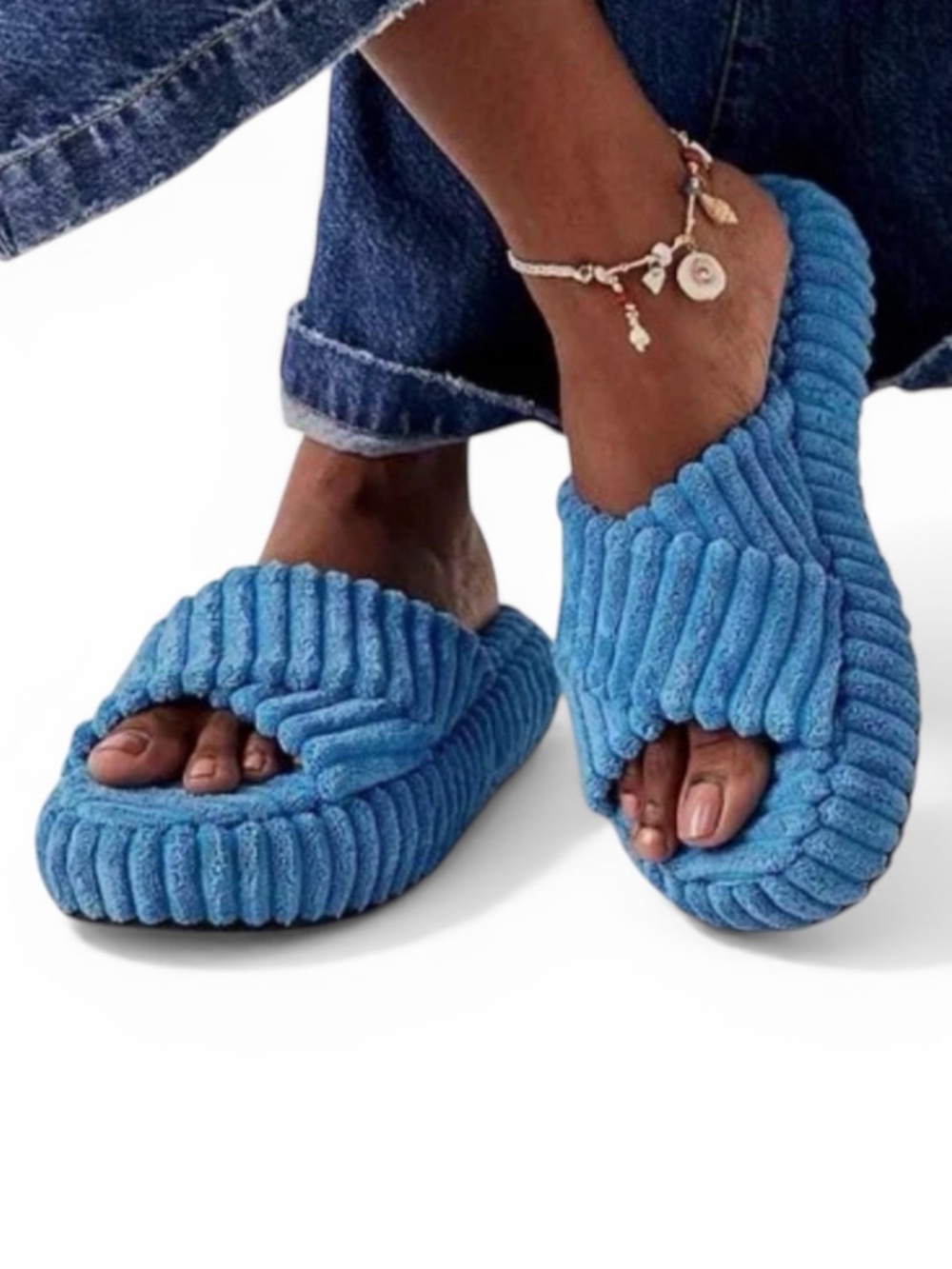 NWOB Free People Two Days in Ibiza Platform Sandals in Cerulean Blue Size 10